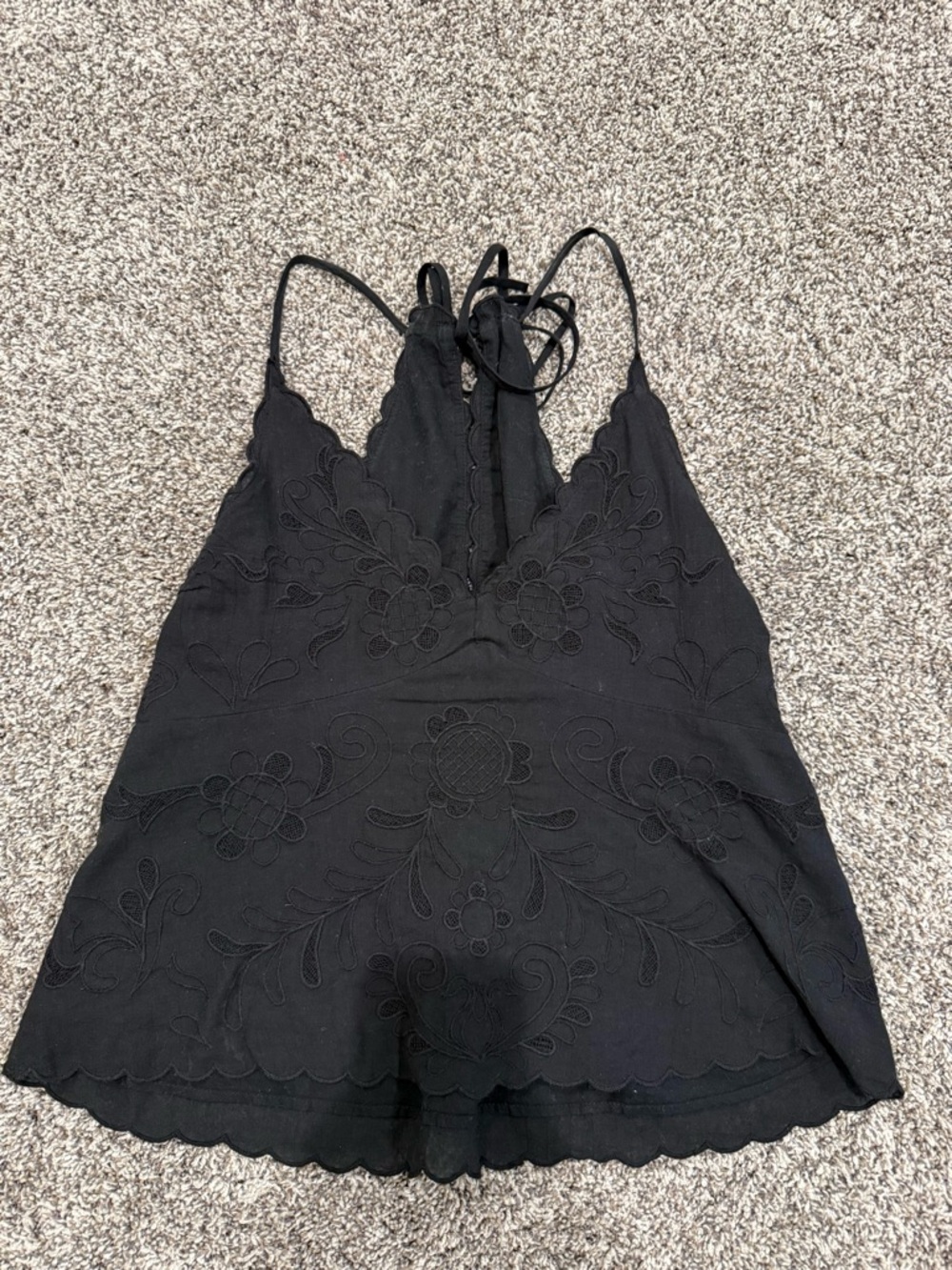 American Eagle Black Embroidered Scallop Hem Cami Top